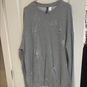 Divided Light Gray Distressed Crewneck Sweater